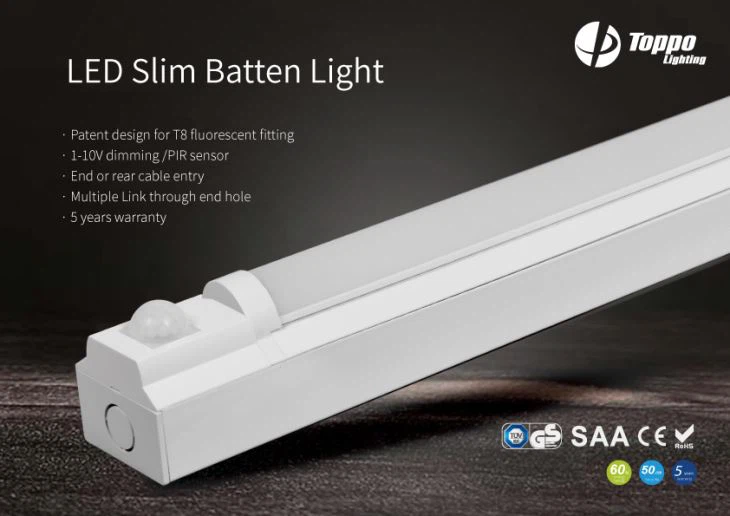 LED Slim Batten Light PC + Material de la carcassa d'alumini 56W 6700LM Slim Wide Flat Flat Tube Batten